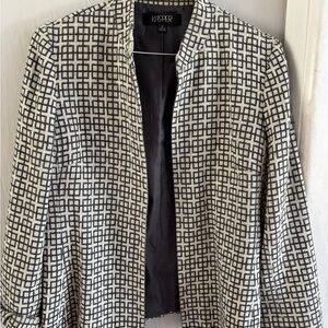 Kasper Black and White Geometric Collarless Blazer size 16